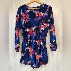One ❤️ Clothing Navy Floral Print Long Sleeve Romper Women’s Size Large EUC